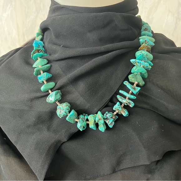 Vintage Turquoise Nugget and Fine Heishi Necklace 23 Inches